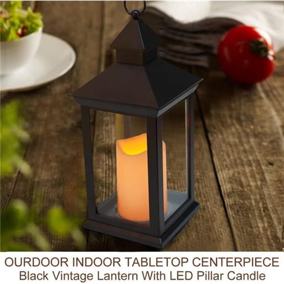 14" Tall Vintage Decorative Lantern with LED Pillar Candle - Outdoor Lantern - Picture 3 of 8